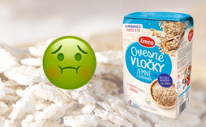 Ovesné vločky a smajl vyjadřující nevolnost